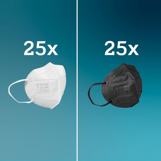 SICURA 50 db FFP2 maszk CE tanúsított fekete fehér olasz gyártás BFE 99%