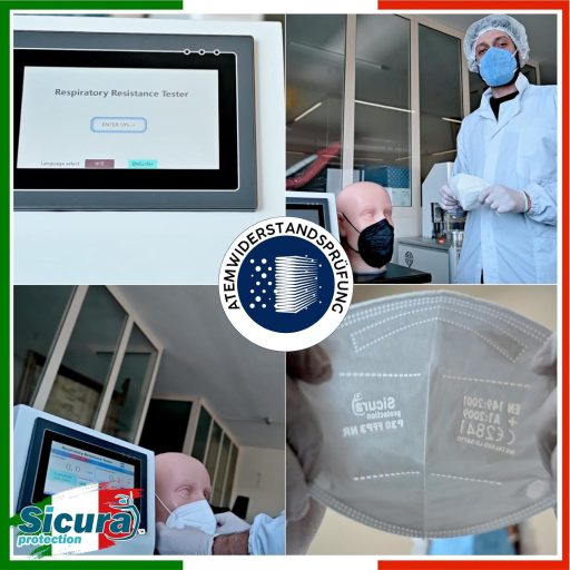 SICURA 50 db FFP2 maszk CE tanúsított fekete fehér olasz gyártás BFE 99%