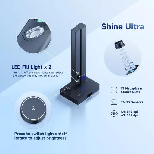 CZUR Shine Ultra 13MP A3 Hordozható Dokumentum és Könyvszkenner - OCR 180+ Nyelv, Folyamatos Megvilágítás, Windows és macOS Kompatibilis