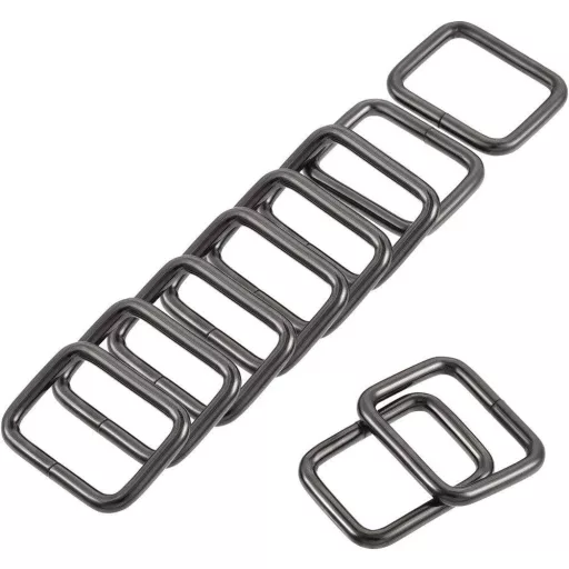 Fekete Négyszögletes Fémgyűrű Készlet, 15 darab, Táskákhoz és Övekhez  25 x 20 mm