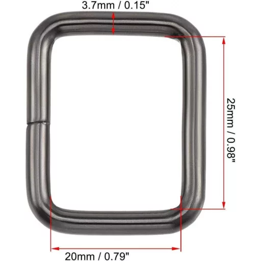 Fekete Négyszögletes Fémgyűrű Készlet, 15 darab, Táskákhoz és Övekhez  25 x 20 mm