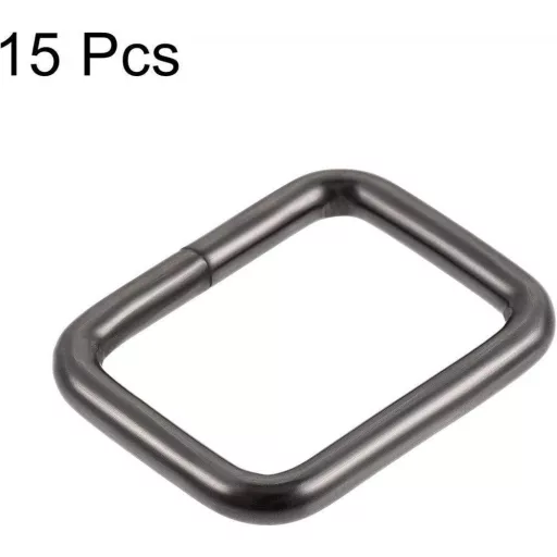 Fekete Négyszögletes Fémgyűrű Készlet, 15 darab, Táskákhoz és Övekhez  25 x 20 mm