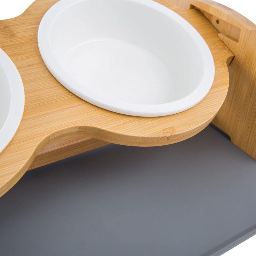 Petzy állítható magasságú kerámia etetőtál kutyáknak és macskáknak, bambusz állvánnyal, 350ml