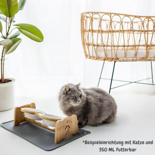 Petzy állítható magasságú kerámia etetőtál kutyáknak és macskáknak, bambusz állvánnyal, 350ml