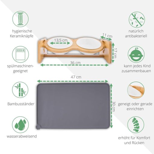 Keramická miska na krmivo s nastaviteľnou výškou pre psy a mačky, s bambusovým stojanom, 350 ml