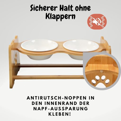 Petzy állítható magasságú kerámia etetőtál kutyáknak és macskáknak, bambusz állvánnyal, 350ml