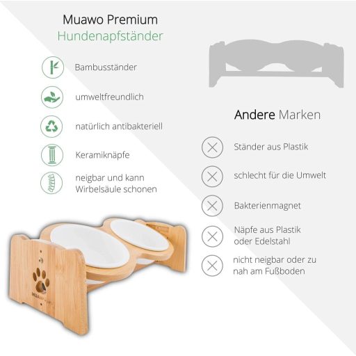 Petzy állítható magasságú kerámia etetőtál kutyáknak és macskáknak, bambusz állvánnyal, 350ml