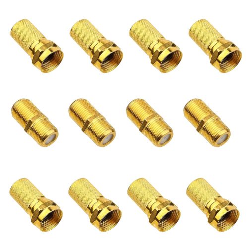 Fu Nian Set conectori F placați cu aur - 8 buc. conectori F de 7mm și 4 buc. adaptoare SAT, cu etanșare din cauciuc, pentru cabluri coaxiale, receptoare satelit, DVB-T