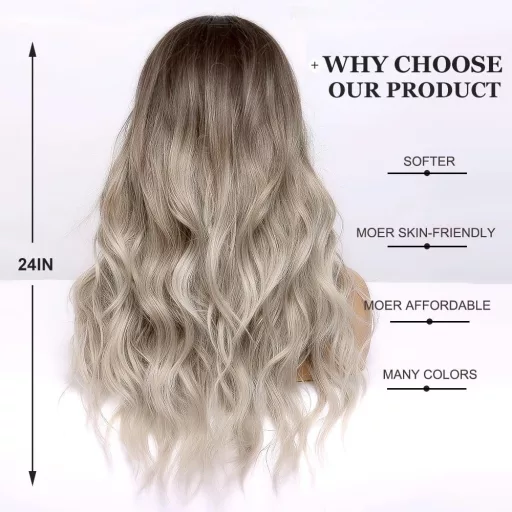 Esmee 61 cm Dlhá Vlnitá Parochňa s Ofinou - Ombre Hnedo-Sivá Tepluvzdorná Syntetická Dámska Parochňa s Nastaviteľnou Veľkosťou Hlavy