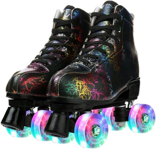 Patine cu rotile luminoase Gelory, negre, unisex, pentru începători, mărimea 44
