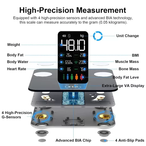 Healthkeep digitális testösszetétel mérleg 15 metrikával, BMI és pulzusmérés funkcióval