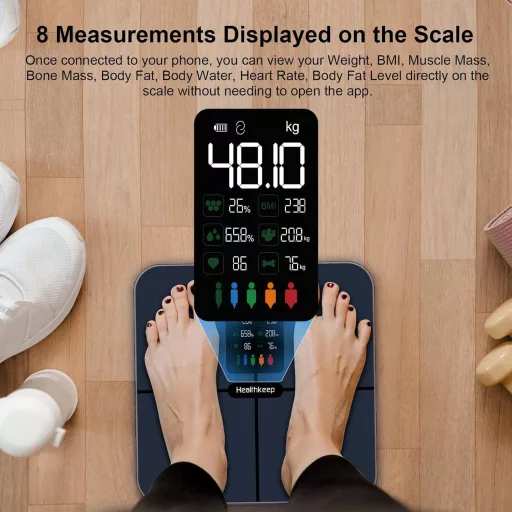 Healthkeep digitális testösszetétel mérleg 15 metrikával, BMI és pulzusmérés funkcióval