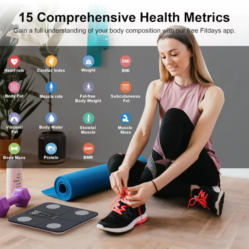Healthkeep digitális testösszetétel mérleg 15 metrikával, BMI és pulzusmérés funkcióval