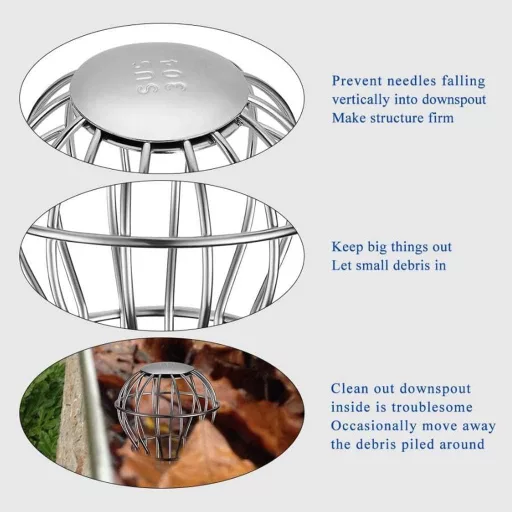 BootyBay 304 Filtru din oțel inoxidabil pentru jgheab, grilă de protecție, protecție împotriva frunzelor și a murdăriei - diametru 38mm