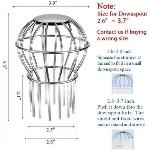 BootyBay 304 Filtru din oțel inoxidabil pentru jgheab, grilă de protecție, protecție împotriva frunzelor și a murdăriei - diametru 38mm