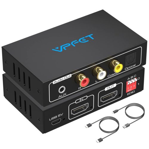 VEDINDUST 4K HDMI Audio Extraktor - Optikai, Koaxiális, L/R és 3,5mm Sztereó Kimenettel, HDCP, Dolby DTS 5.1 Támogatással, HDTV, PS4, Blu-ra