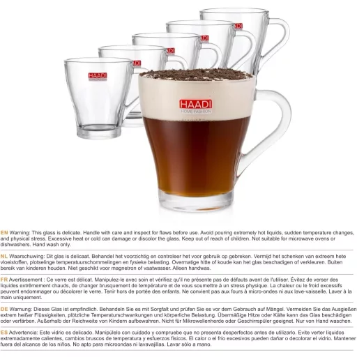 HAADI Üveg Kávéscsésze Szett 6 db 260ml Duplafalú Espresso Tea Latte Pohár Mosogatógépben Mosható
