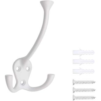  HMiMi Vintage nástenný vešiak na oblečenie, 4 ks, biely, dvojitý háčik na kabáty, do kúpeľne, kuchyne a kancelárie