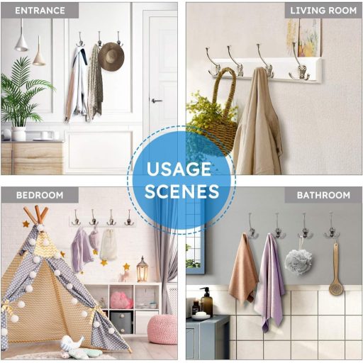 HMiMi Vintage Fali Ruhaakasztó 4 db Fehér Dupla Mantelhorgony Fürdőszoba Konyha Irodához