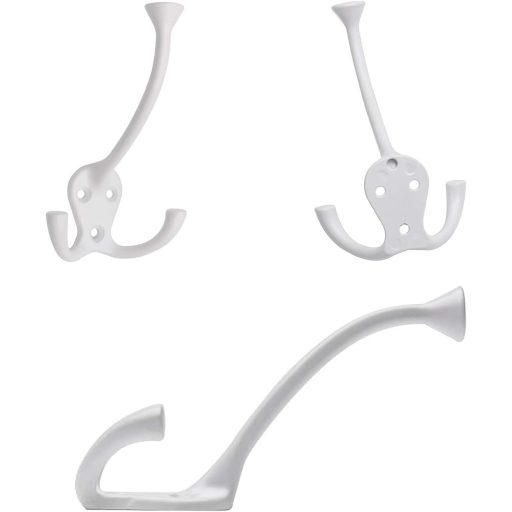 HMiMi Cuier de perete vintage, 4 buc., alb, dublu, pentru halate, baie, bucătărie, birou