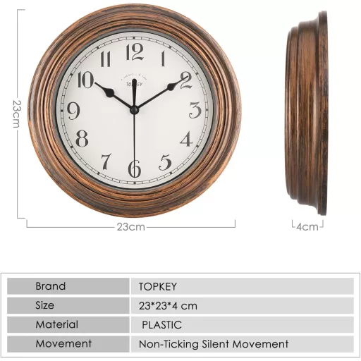 Topkey Csendes Falióra 23cm Retro Konyha Hálószoba Irodai Dekoratív Nem Ketyegő Világoskék