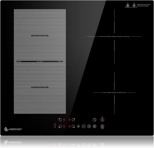 AMZCHEF 60 cm-es Indukciós Főzőlap Flex Zónákkal - 4 Zónás, 7200W, 9 Teljesítményszint, Boost Funkció, Időzítő, Gyerekzár, Túlmelegedés Elle