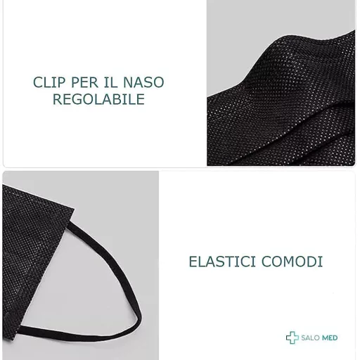 SALO MED 50 darab fekete sebészeti maszk 3 rétegű CE minősített orvosi eszköz