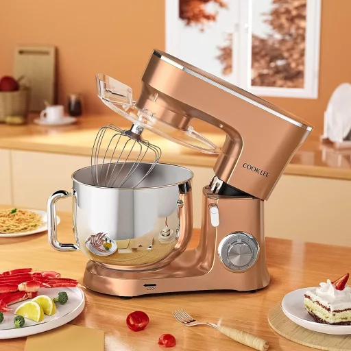 COOKLEE Elektromos Robotgép 3-in-1 Konyhai Mixer 8L 1500W 10 Fokozat Dagasztó Habverő Champagne Színű