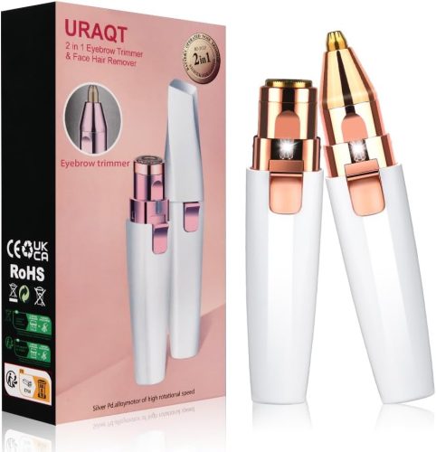 URAQT 2 az 1-ben USB-s női arcszőrtelenítő, LED-es, fájdalommentes, szemöldök és orr szőrtelenítő (fehér)