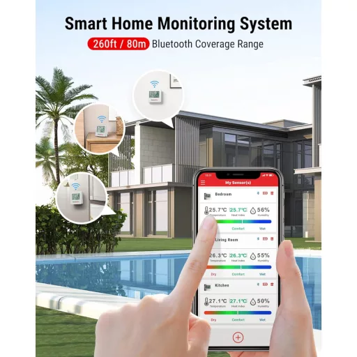 ThermoPro TP357 Bluetooth Hőmérő és Páramérő - 80m Hatótáv, Applikációval, Adatgrafikonnal, Smiley Kijelzővel Otthonra, Irodába, Borpincébe