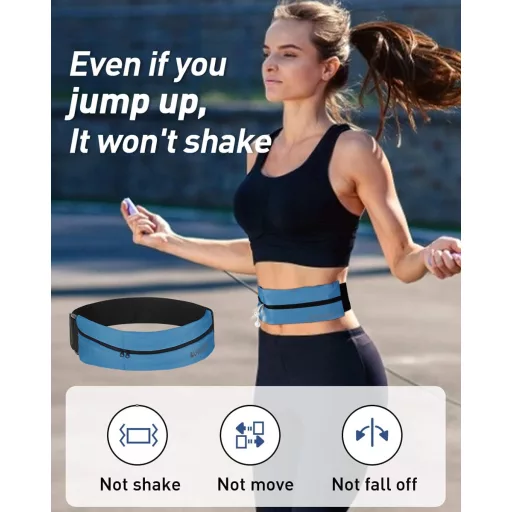 LIVACASA Centură de alergare cu suport pentru telefon - Curea sport albastră cu bandă elastică ajustabilă, bandă reflectorizantă de noapte, borsetă universală pentru alergare, jogging