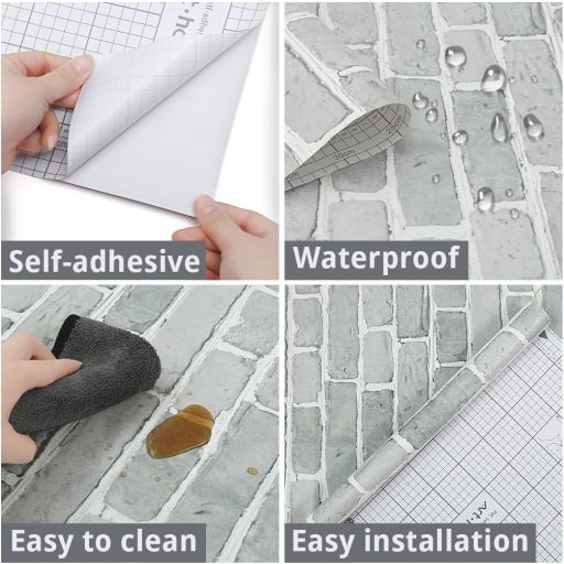 Arthome tapet autoadeziv cu aspect de piatră gri, panou decorativ pentru pereți, bucătărie, baie, 44cm x 3m