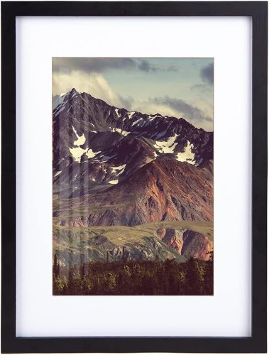 Joyshare Képkeret 30x40 cm - Fekete Fa Keret Akrilüveggel, Paszpartúval, Kétirányú Felfüggesztéssel, Gyerekbiztos, Fotókhoz, Poszterekhez, O