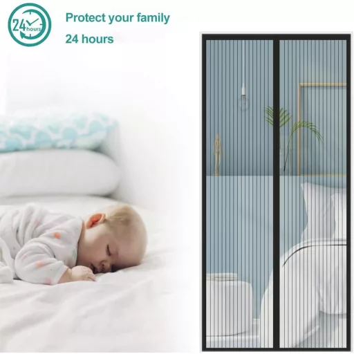 Meet Beauty Mágneses Szúnyogháló Ajtóra, 90x250cm, Fúrás Nélkül, Fekete