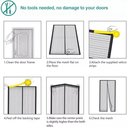Plasă de insecte magnetică pentru ușă Meet Beauty, plasă împotriva insectelor pentru ușă de balcon, 100x215cm, negru