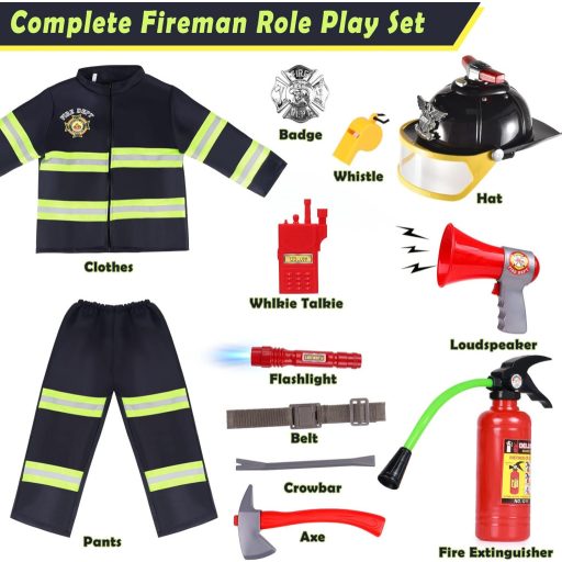 Tacobear Tűzoltó Jelmez Gyerekeknek - Sisakkal és Játék Tűzoltókészlettel, 3-9 Éveseknek