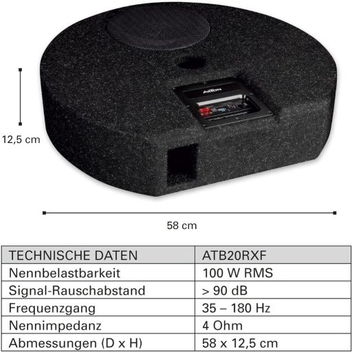 AXTON ATB20RXF Aktivni Subwoofer za Auto 20cm Duboki Bas 120W Kompaktan