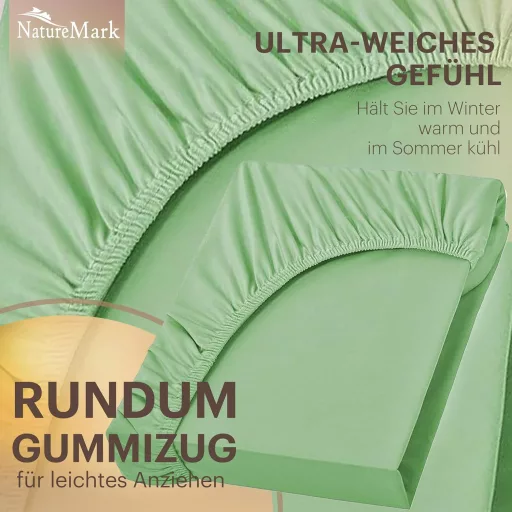 Cearceaf cu elastic NatureMark din bumbac jerseu, 90x200-100x200cm, verde jad, Oeko-Tex