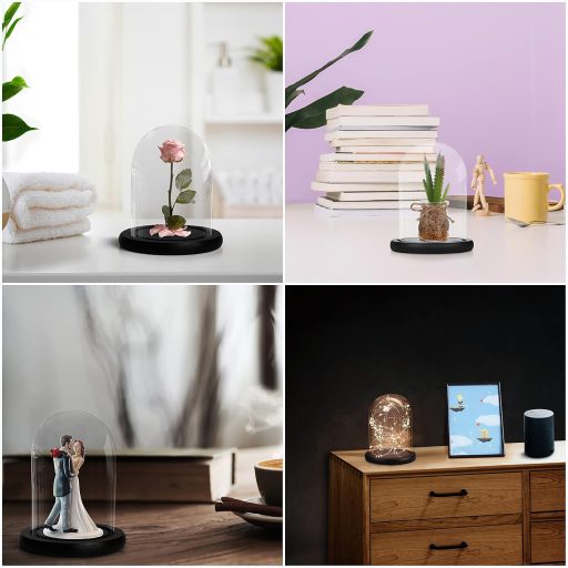 Clopot de sticlă Belle Vous cu bază de lemn neagră, 9,7 cm - decor