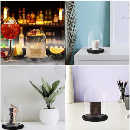 Clopot de sticlă Belle Vous cu bază de lemn neagră, 9,7 cm - decor