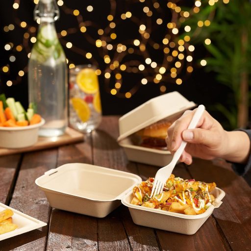 HAAGO 50db Prémium Cukornád Hamburger Doboz 990ml - Környezetbarát, Biológiailag Lebomló, Komposztálható Elviteles Ételdoboz 15cm