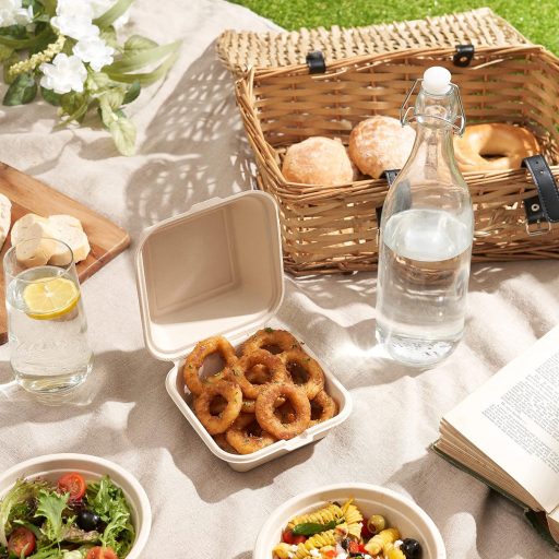 HAAGO 50db Prémium Cukornád Hamburger Doboz 990ml - Környezetbarát, Biológiailag Lebomló, Komposztálható Elviteles Ételdoboz 15cm