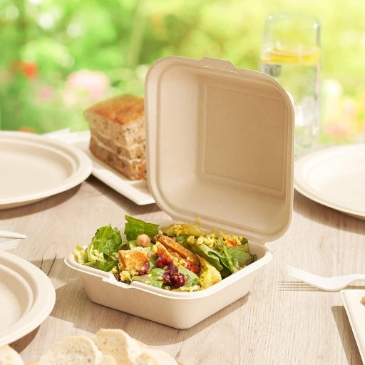 HAAGO 50db Prémium Cukornád Hamburger Doboz 990ml - Környezetbarát, Biológiailag Lebomló, Komposztálható Elviteles Ételdoboz 15cm