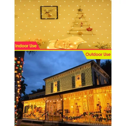 DIWUJI 204 LED Hálós Fényfüzér 3m x 2m Meleg Fehér Szolár USB Vízálló Karácsony