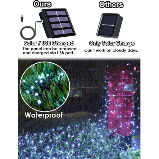 DIWUJI 204 LED sieťová svetelná reťaz 3 m x 2 m, solárne napájanie a USB, vianočná dekorácia