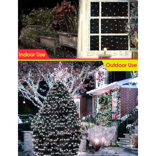 DIWUJI 204 LED Hálós Fényfüzér 3m x 2m Napelemes USB Karácsonyi Dekoráció