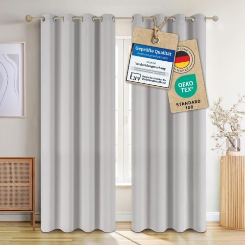 Blumtal Sötétítő Függöny Szett - 2 db Hőszigetelő Fényblokkoló Függöny Fémkarikákkal, 215x132 cm, Szürke, Nappali és Hálószoba Dekoráció