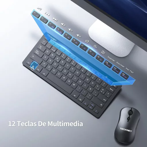 TECKNET Vezeték Nélküli Csendes Billentyűzet és Egér Szett -Spanyol- Ultravékony Mini Billentyűzet, 15m Hatótáv, 2.4G, PC/Smart TV Kompatibilis,