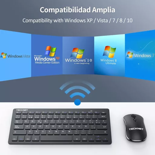 TECKNET Vezeték Nélküli Csendes Billentyűzet és Egér Szett -Spanyol- Ultravékony Mini Billentyűzet, 15m Hatótáv, 2.4G, PC/Smart TV Kompatibilis,