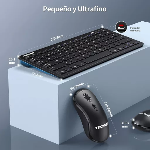 TECKNET Vezeték Nélküli Csendes Billentyűzet és Egér Szett -Spanyol- Ultravékony Mini Billentyűzet, 15m Hatótáv, 2.4G, PC/Smart TV Kompatibilis,